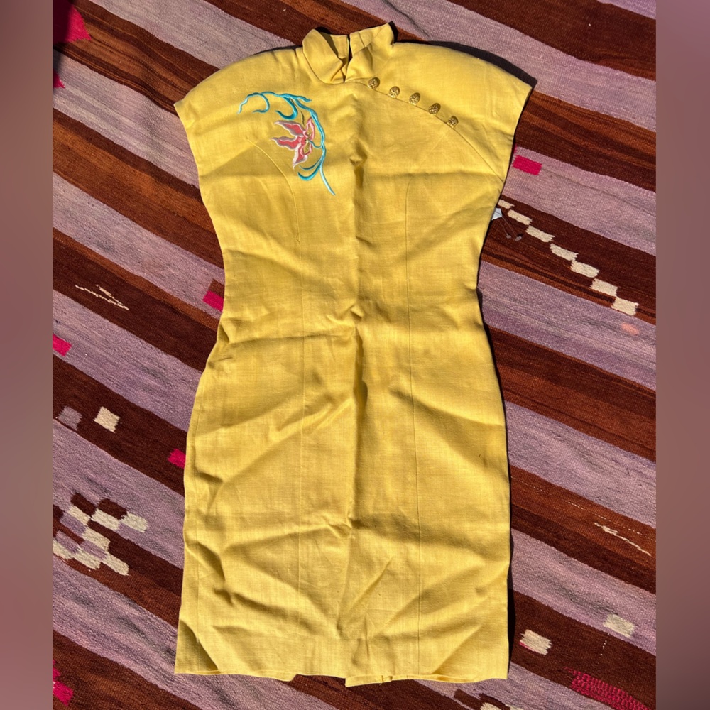 Embroidered Yellow Midi Dress